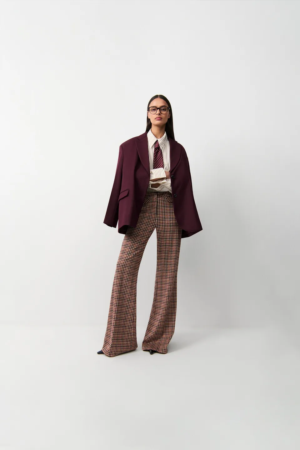 cambio-famous-flared-fit-hose-long-hahnentritt-jersey-jacquard-jersey-cinnamon image 1